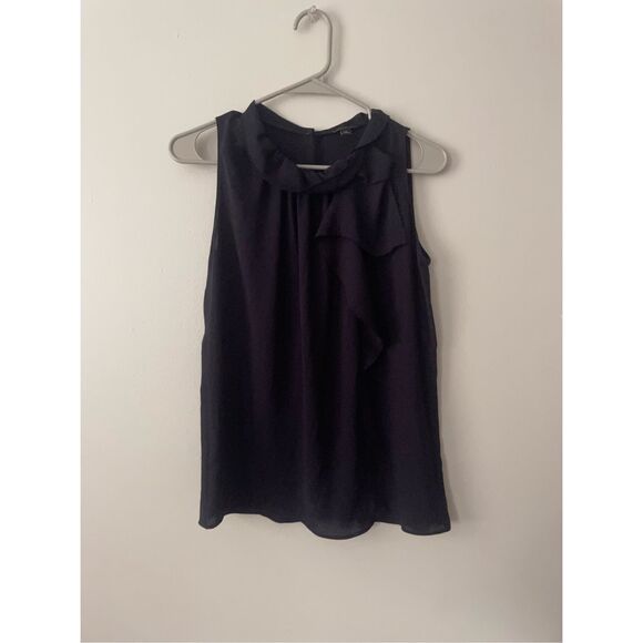 Ann Taylor XS Black Sheer Tank Top High Neck Frill Workwear - Picture 1 of 4